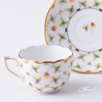 Coffee Cup / Demitasse with Saucer - Herend porcelain 711-0-00 FLT - Strawberry in Lace design.