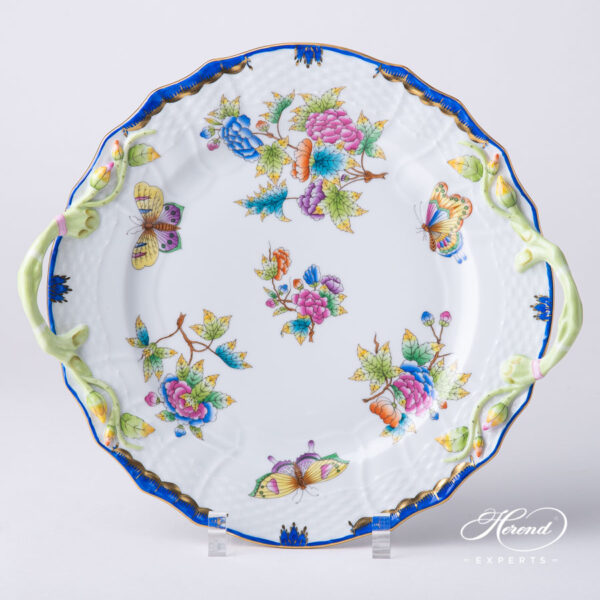 Round Dish with Handles 1174-0-00 VBO-Y3 Queen Victoria Special pattern. Navy Blue edge. Herend porcelain