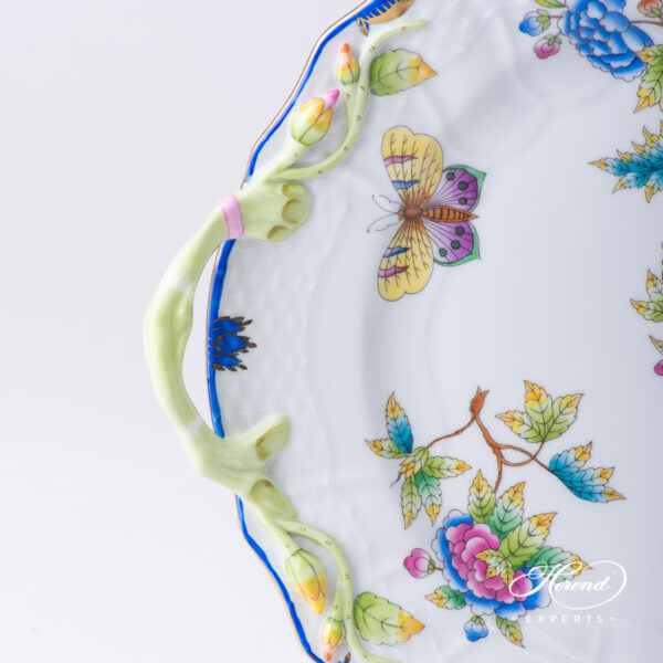 Round Dish with Handles 1174-0-00 VBO-Y3 Queen Victoria Special pattern. Navy Blue edge. Herend porcelain