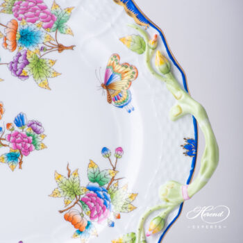Round Dish with Handles 1174-0-00 VBO-Y3 Queen Victoria Special pattern. Navy Blue edge. Herend porcelain