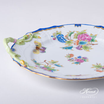 Round Dish with Handles 1174-0-00 VBO-Y3 Queen Victoria Special pattern. Navy Blue edge. Herend porcelain