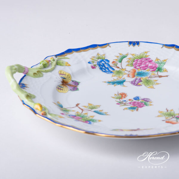 Round Dish with Handles 1174-0-00 VBO-Y3 Queen Victoria Special pattern. Navy Blue edge. Herend porcelain