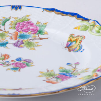 Round Dish with Handles 1174-0-00 VBO-Y3 Queen Victoria Special pattern. Navy Blue edge. Herend porcelain