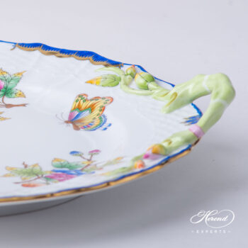 Round Dish with Handles 1174-0-00 VBO-Y3 Queen Victoria Special pattern. Navy Blue edge. Herend porcelain