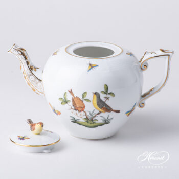 Tea Pot with Bird Knob 606-0-05 RO Rothschild Bird Natural pattern. Herend porcelain
