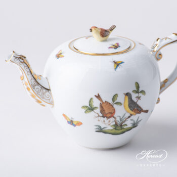 Tea Pot with Bird Knob 606-0-05 RO Rothschild Bird Natural pattern. Herend porcelain