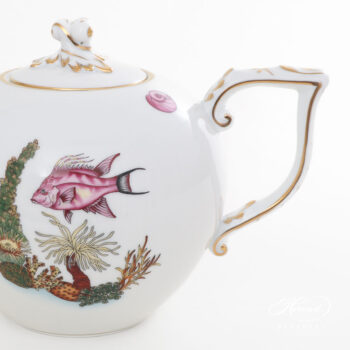 Teapot with Twisted Knob - Herend porcelain 20606-0-06 ATLA-#1 Bermuda Fishes design.