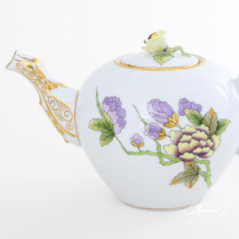 Miniature Teapot with Rose Knob - Herend porcelain 608-0-09 EVICTF1 - Royal Garden Green Flower design.