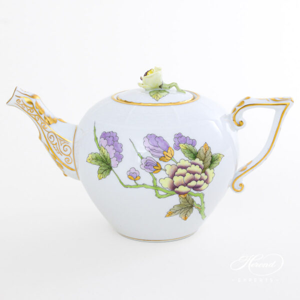 Miniature Teapot with Rose Knob - Herend porcelain 608-0-09 EVICTF1 - Royal Garden Green Flower design.