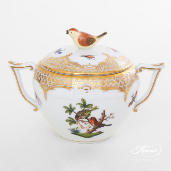 Sugar Basin with Bird Knob - Herend porcelain 472-0-05 RO-EOR #10 - Rothschild Bird with Gold Fish Scale design.