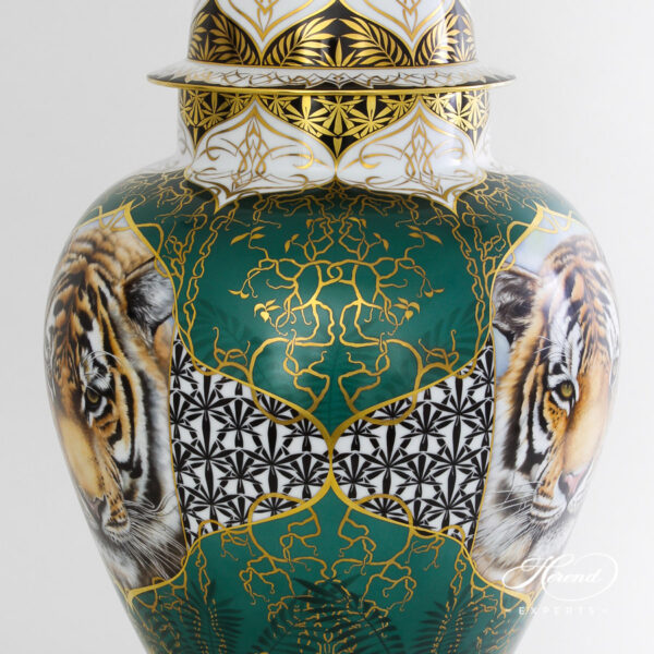 Herend Vase Green Gold Tiger 6571-0-15 CHO-21