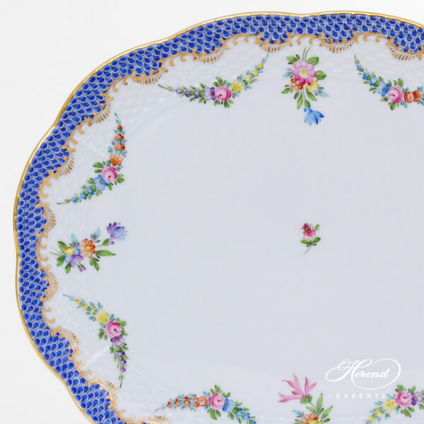 Oval Plate large - Herend porcelain 417-0-00 LTBS-EBH - Flower Garland with Blue Fish Scale design.