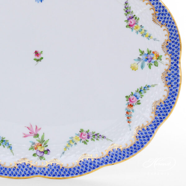 Oval Plate large - Herend porcelain 417-0-00 LTBS-EBH - Flower Garland with Blue Fish Scale design.