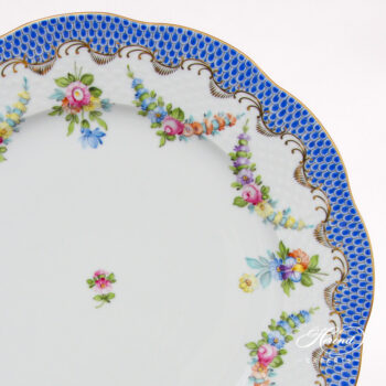 Charger / Serving Plate - Herend porcelain 527-0-00 LTBS-EBH - Flower Garland with Blue Fish Scale design.