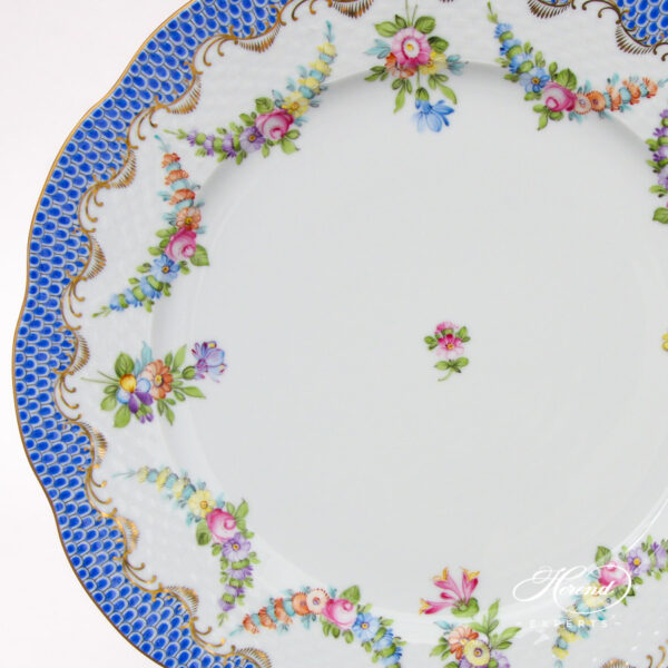 Charger / Serving Plate - Herend porcelain 527-0-00 LTBS-EBH - Flower Garland with Blue Fish Scale design.