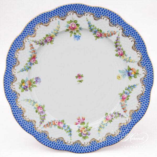 Charger / Serving Plate - Herend porcelain 527-0-00 LTBS-EBH - Flower Garland with Blue Fish Scale design.