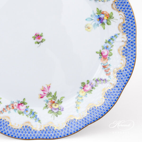Dessert Plate - Herend porcelain 517-0-00 LTBS-EBH - Flower Garland with Blue Fish Scale design.