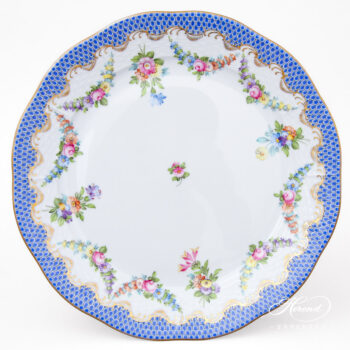 Dessert Plate - Herend porcelain 517-0-00 LTBS-EBH - Flower Garland with Blue Fish Scale design.