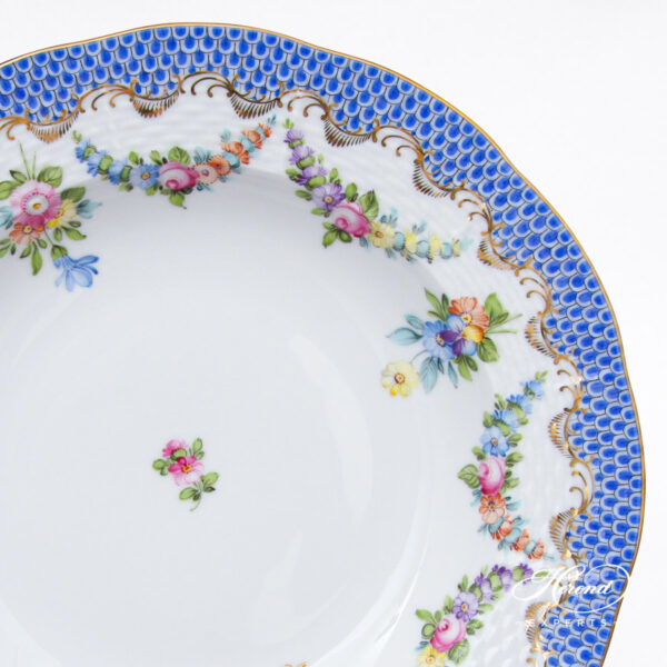 Soup Plate - Herend porcelain 504-0-00 LTBS-EBH - Flower Garland with Blue Fish Scale design.