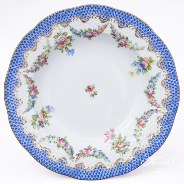 Soup Plate - Herend porcelain 504-0-00 LTBS-EBH - Flower Garland with Blue Fish Scale design.
