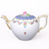 Teapot with Rose Knob - Herend porcelain 606-0-09 LTBS-EBH - Flower Garland with Blue Fish Scale design.