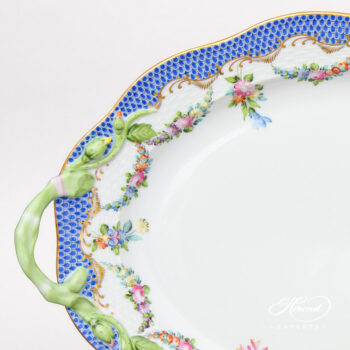 Oval Dish - Herend porcelain 122-0-00 LTBS-EBH - Flower Garland with Blue Fish Scale design.
