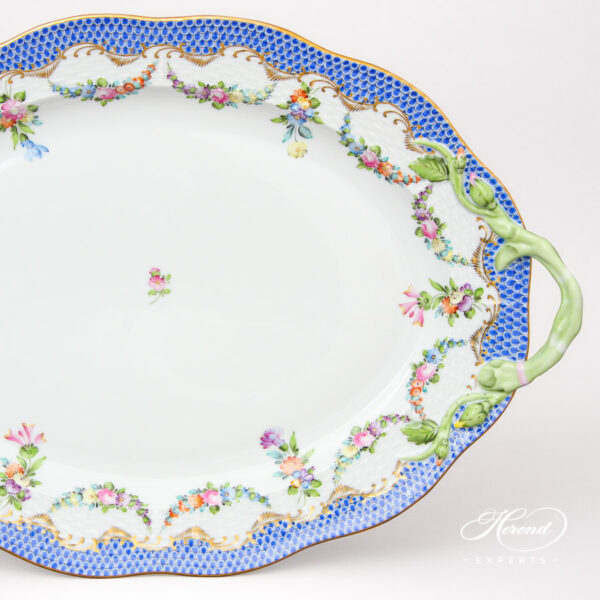 Oval Dish - Herend porcelain 122-0-00 LTBS-EBH - Flower Garland with Blue Fish Scale design.