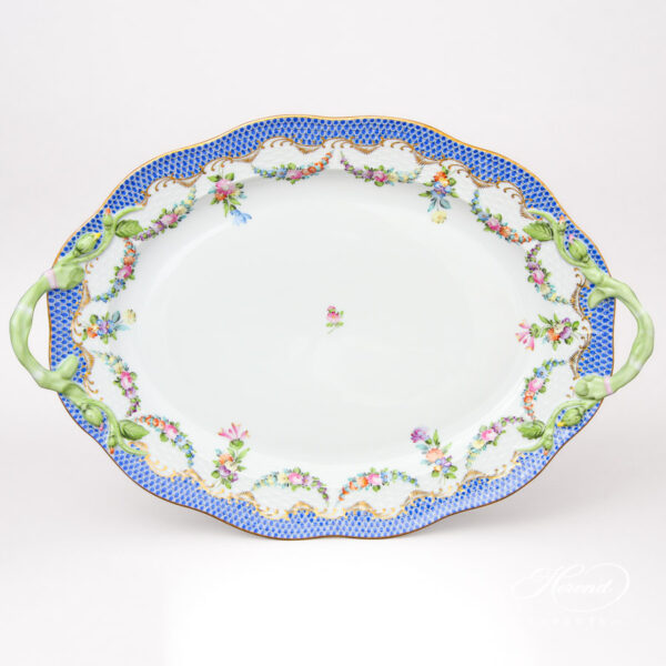 Oval Dish - Herend porcelain 122-0-00 LTBS-EBH - Flower Garland with Blue Fish Scale design.