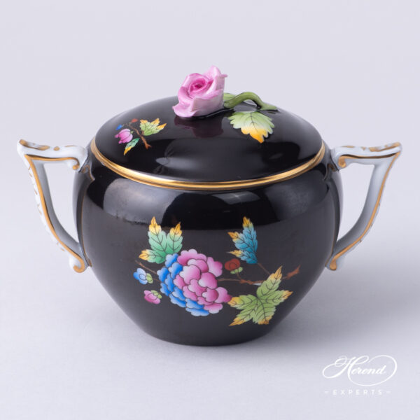 Herend Victoria Black background sugar basin 20472-0-09 VE-FN