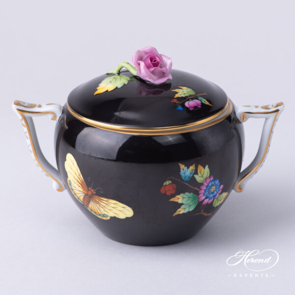 Herend Victoria Black background sugar basin 20472-0-09 VE-FN