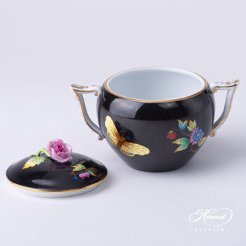 Herend Victoria Black background sugar basin 20472-0-09 VE-FN