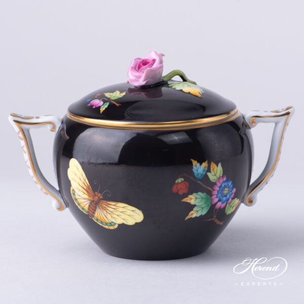 Herend Victoria Black background sugar basin 20472-0-09 VE-FN