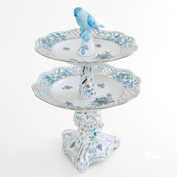 Herend Two Tier cake stand Bird handle Chinese Bouquet 7442-0-00 ATQ3-PT