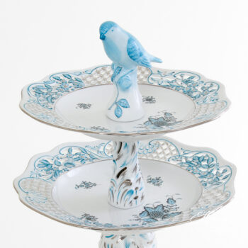 Herend Two Tier cake stand Bird handle Chinese Bouquet 7442-0-00 ATQ3-PT