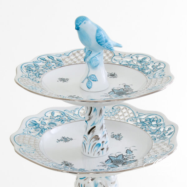 Herend Two Tier cake stand Bird handle Chinese Bouquet 7442-0-00 ATQ3-PT
