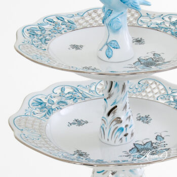 Herend Two Tier cake stand Bird handle Chinese Bouquet 7442-0-00 ATQ3-PT