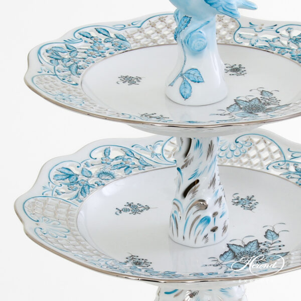 Herend Two Tier cake stand Bird handle Chinese Bouquet 7442-0-00 ATQ3-PT
