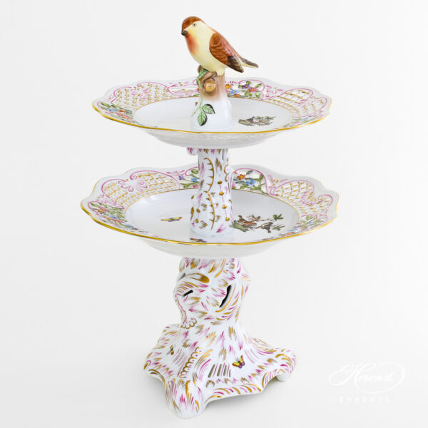 Herend Two Tier cake stand Bird handle Rothschild Bird 7442-0-00 RO