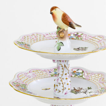 Herend Two Tier cake stand Bird handle Rothschild Bird 7442-0-00 RO