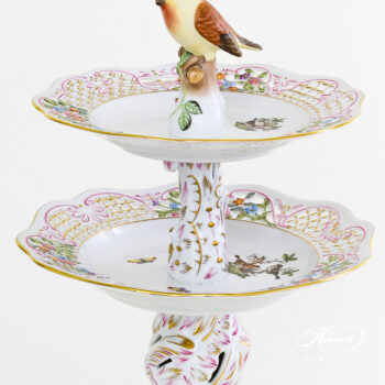 Herend Two Tier cake stand Bird handle Rothschild Bird 7442-0-00 RO
