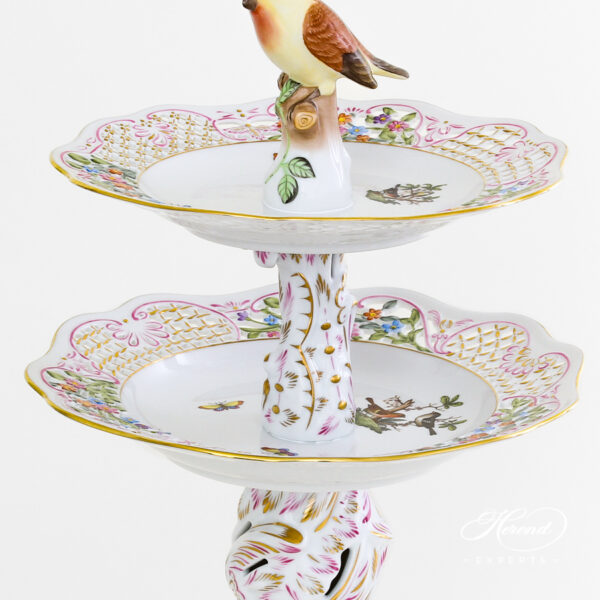 Herend Two Tier cake stand Bird handle Rothschild Bird 7442-0-00 RO