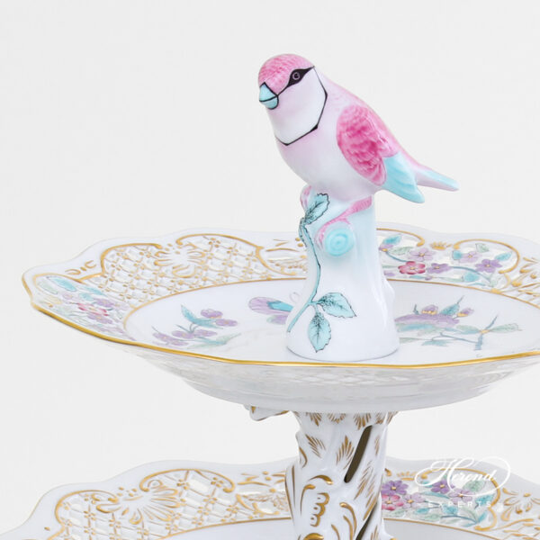 Herend Two Tier cake stand Bird handle Royal Garden 7442-0-00 EVICT2