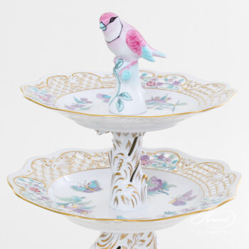 Herend Two Tier cake stand Bird handle Royal Garden 7442-0-00 EVICT2