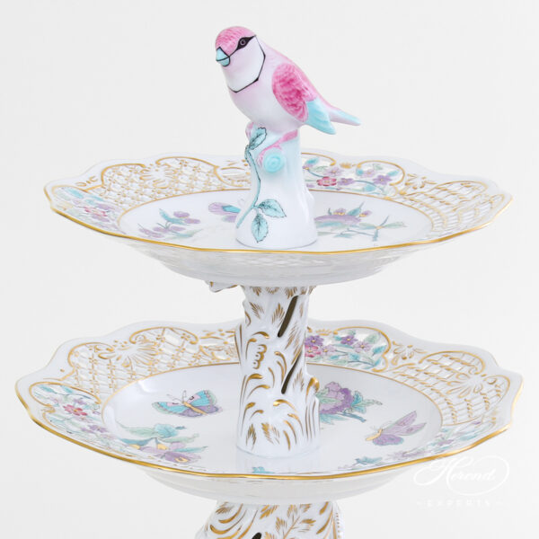 Herend Two Tier cake stand Bird handle Royal Garden 7442-0-00 EVICT2