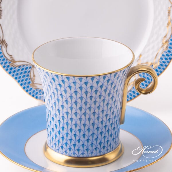 Herend blue fishnet Teacup with dessert plate