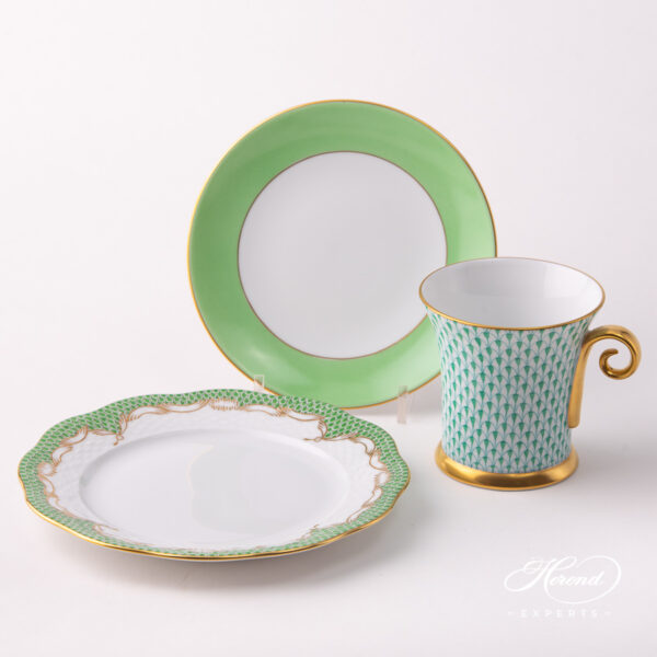 Herend green fishnet Teacup with Dessert plate