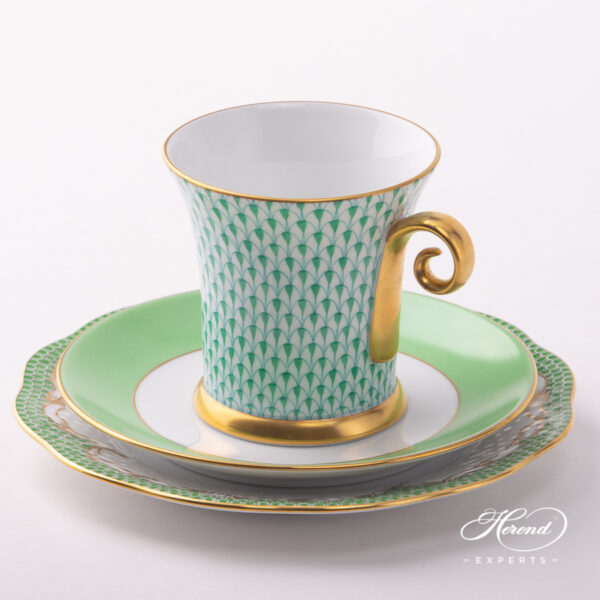Herend green fishnet Teacup with Dessert plate