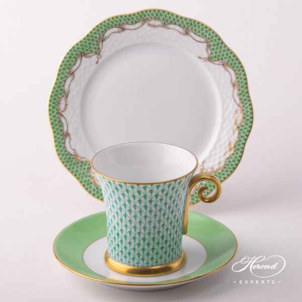 Herend green fishnet Teacup with Dessert plate