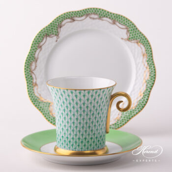 Herend green fishnet Teacup with Dessert plate