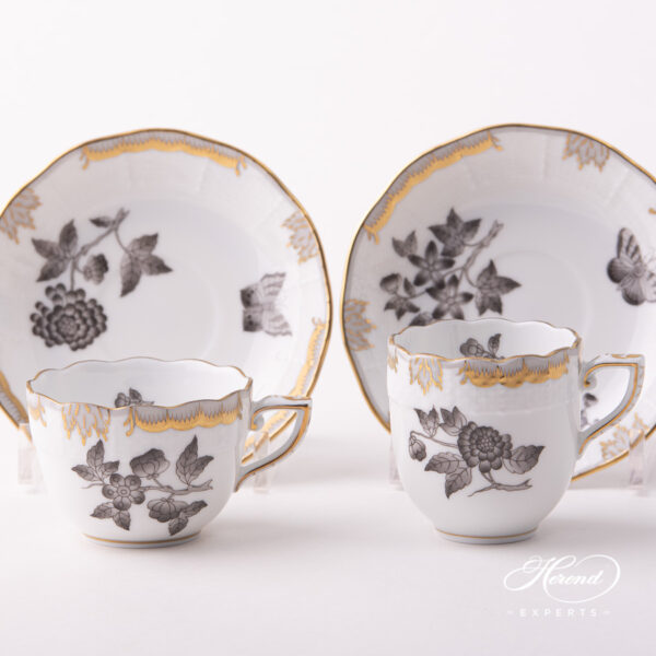 Herend Victoria Monochrome Black-Gold Coffee cups 711-0-00 VBAN for Espresso, 709-0-00 as demitasse, for Kleines caffee.
